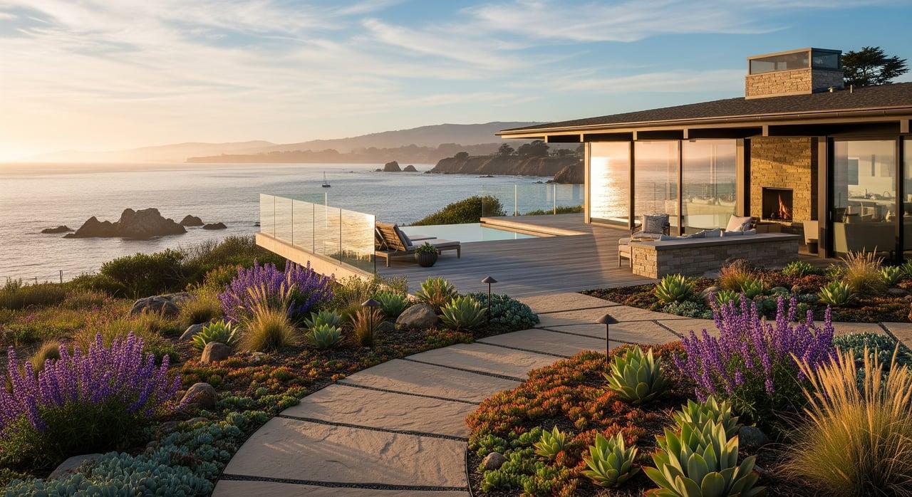 Modern California coastal home overlooking the Pacific Ocean