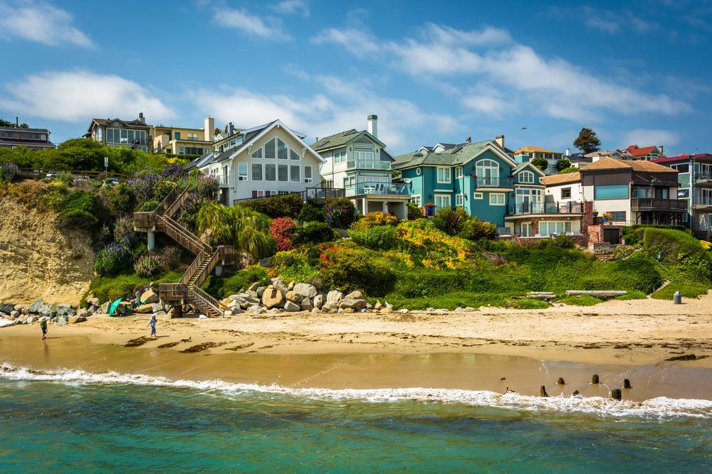 Coastal homes along the beach in Santa Cruz, California